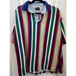Vintage Bugle Boy Shirt Mens Large Striped Rugby Style Short Sleeve 90s Polo